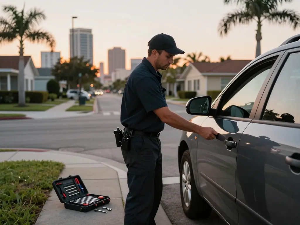 Emergency locksmith in Port St. Lucie unlocking a car door, showcasing reliability and expertise.
