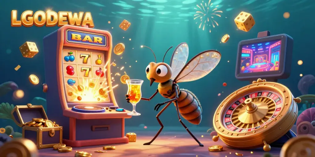 Experience LGODEWA's vibrant gaming world with a captivating scene of casino mascots, jackpots, and exclusive games.