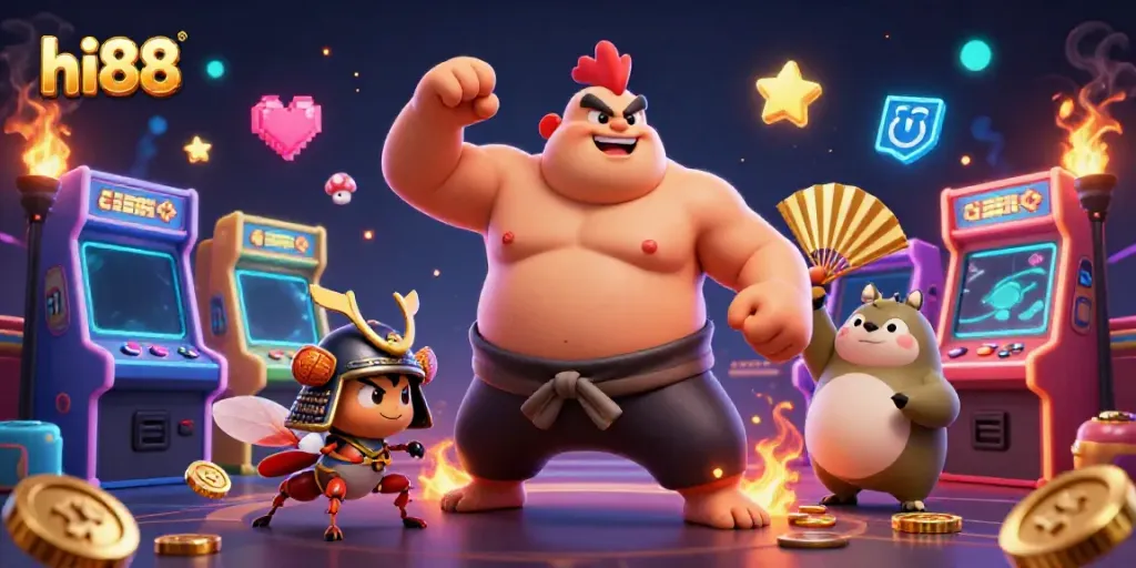 hi88 tham gia cá cược với gà sumo mạnh mẽ và những biểu tượng trò chơi lấp lánh.