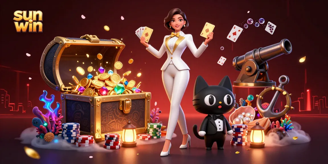 Experience excitement at sun win with a glamorous dealer and dazzling casino elements.