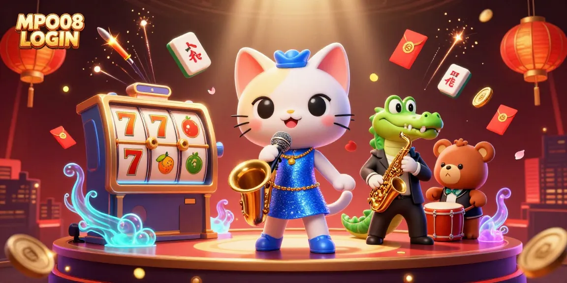 Experience MPO08 LOGIN with a vibrant casino scene featuring engaging characters and dynamic elements.