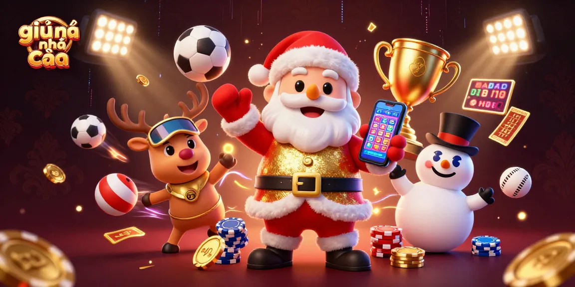 Experience the thrill of giải mã nhà cái with Santa in a vibrant casino scene full of gaming excitement.