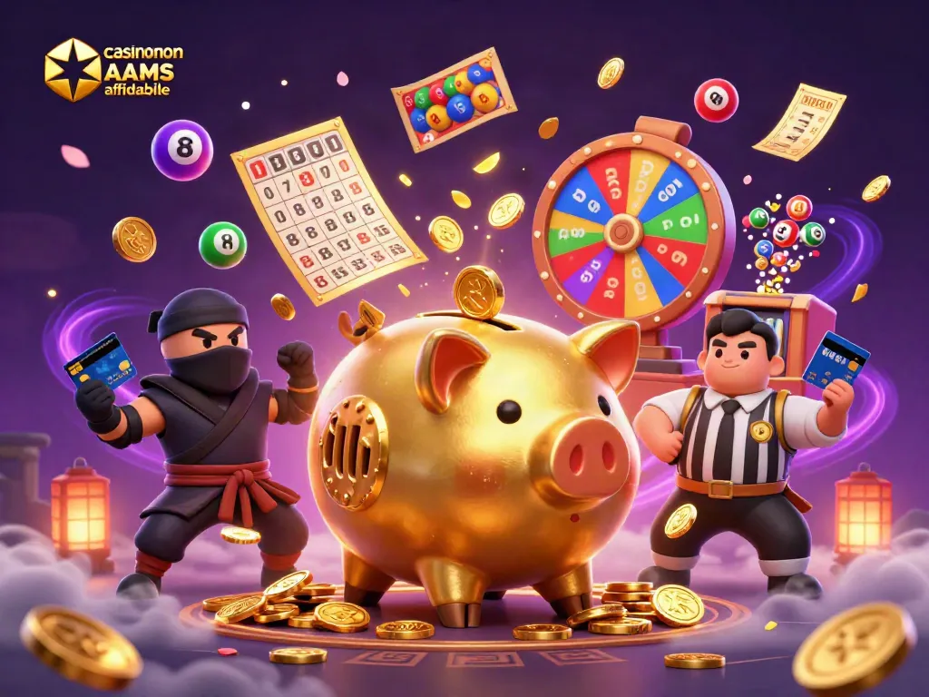 Giocando nei migliori casino non AAMS affidabile con un sommozzatore di arance e un ninja-wallet in un'illustrazione vivace.