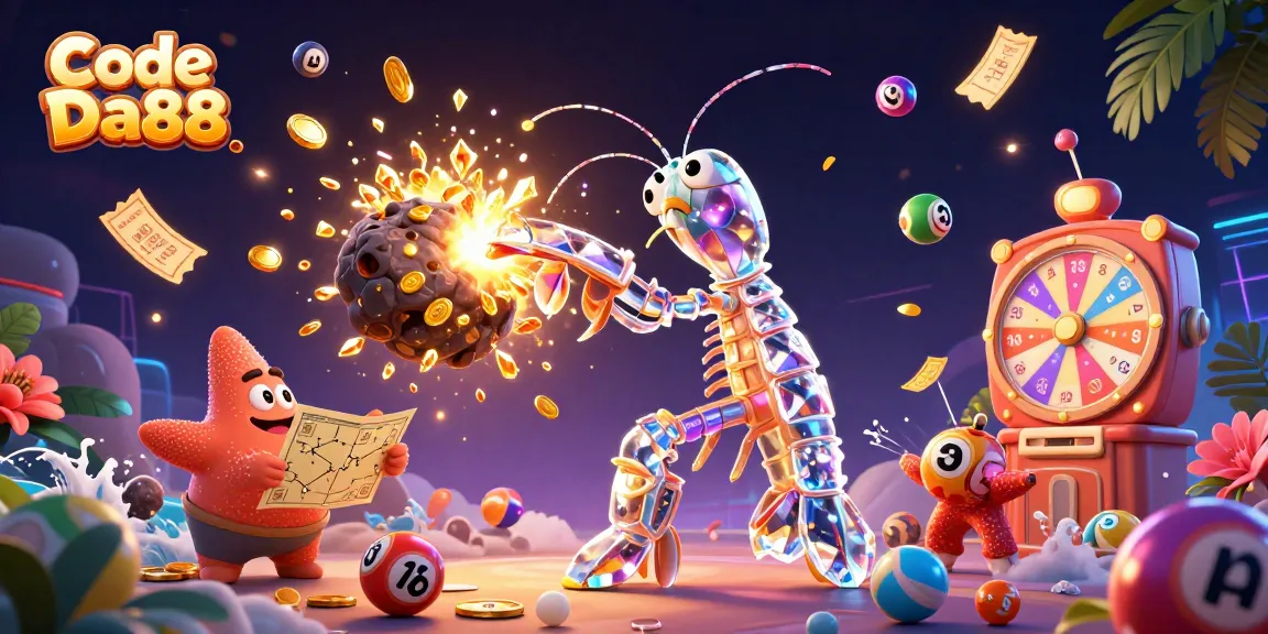 Win big with Code Da88 as colorful lottery elements explode with gems and coins!