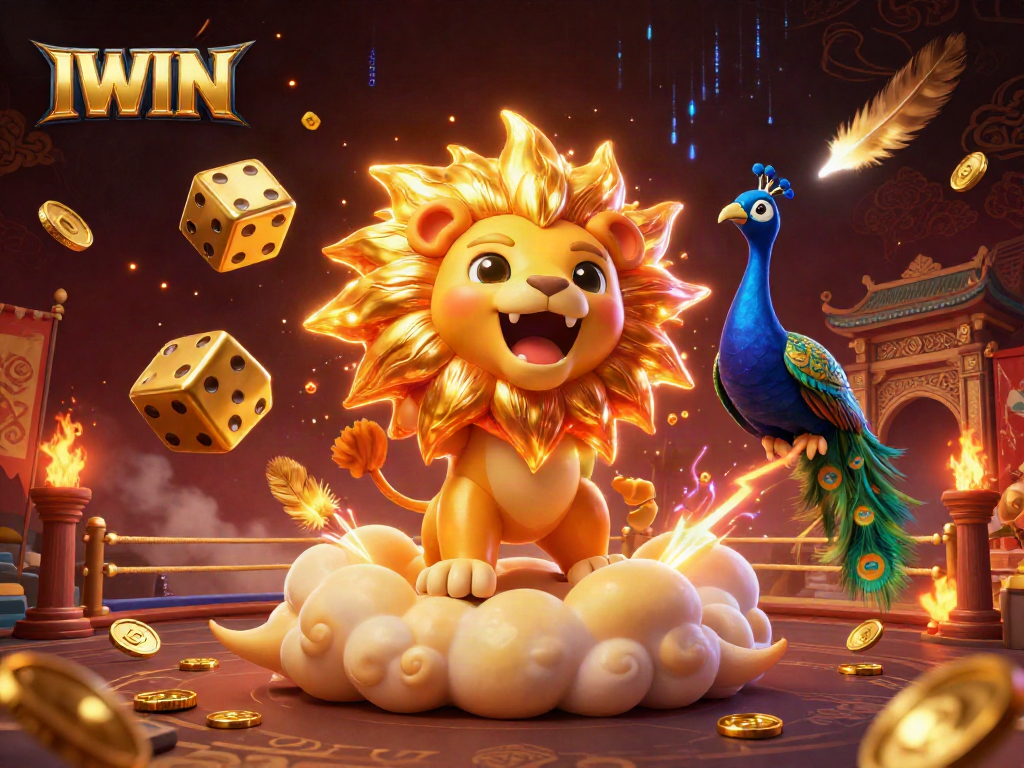 IWIN captures thrilling moments at the casino with a majestic sun lion and vibrant gaming elements