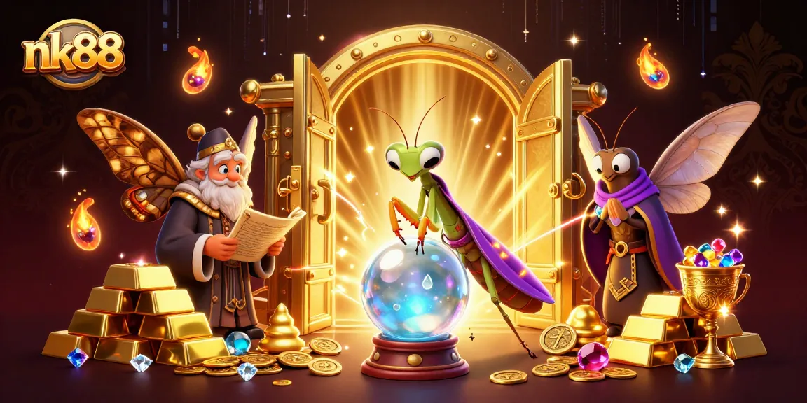 Engage in thrilling games at nk88 with a vibrant 3D casino illustration showcasing treasure and fortune.