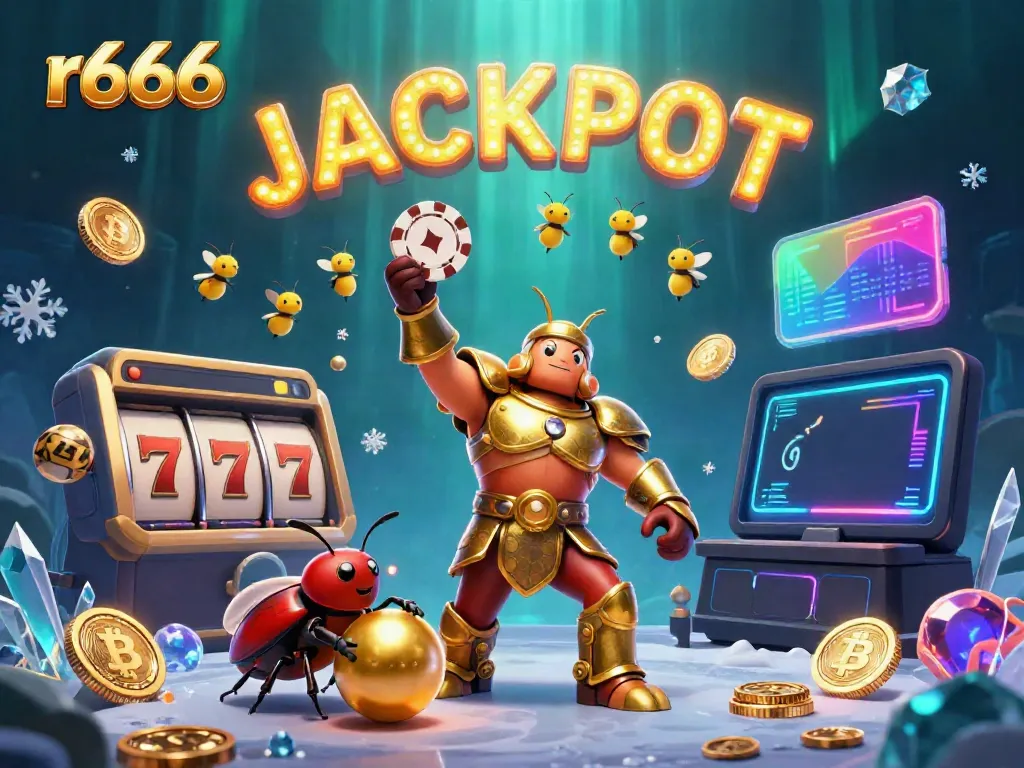 Experience the thrill with r666's triumphant beetle champion in a vibrant casino scene.