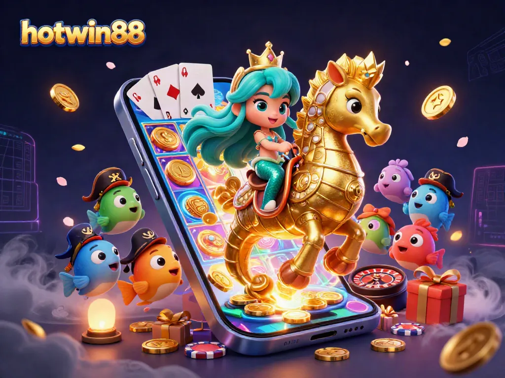 Experience the excitement of hotwin88 with an engaging illustration of a mermaid and games.