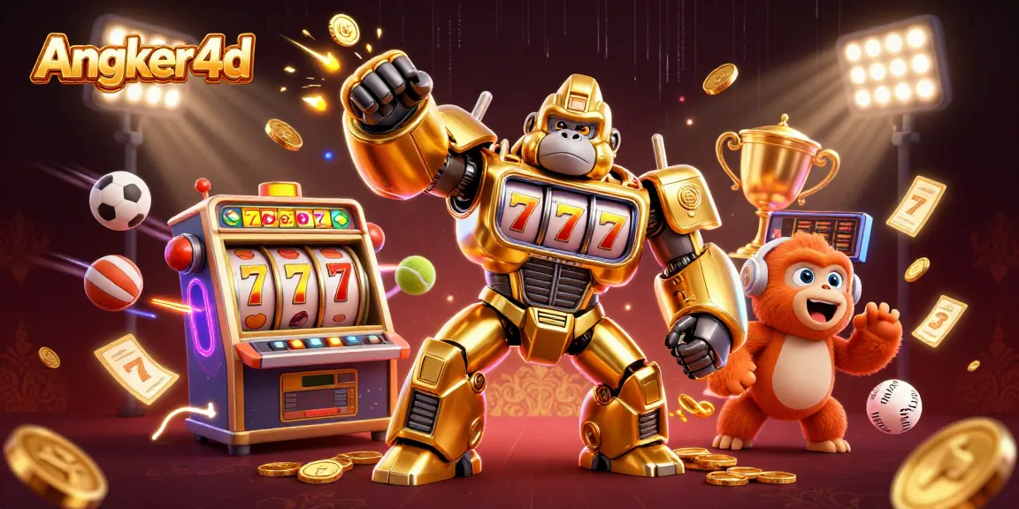 Angker4d menghadirkan gorilla mech emas dan slot jackpot yang memukau dalam ilustrasi 3D.