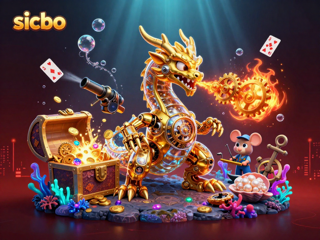 Experience thrilling sicbo gameplay with vibrant 3D elements featuring golden dragons and underwater treasures.