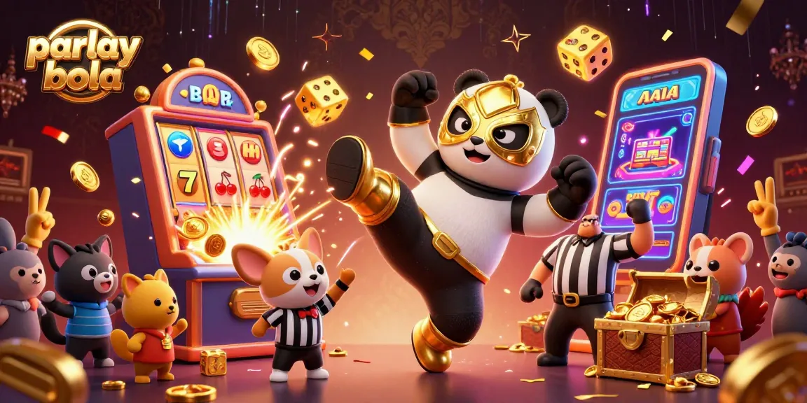 Engage with parlay bola in a vibrant casino scene featuring fun characters and thrilling elements.