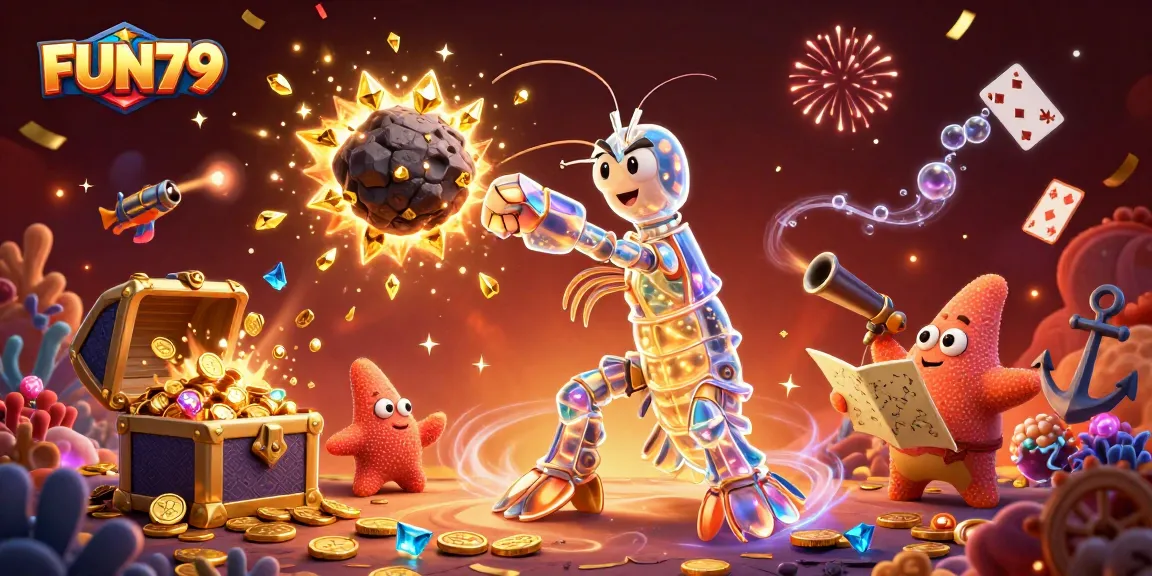 Experience the thrill of FUN79 with vibrant characters and casino elements in a dynamic underwater scene.