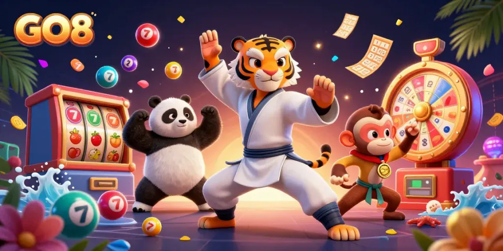 Engage with GO8's vibrant casino adventure featuring playful characters, dynamic gameplay, and exciting gaming elements.