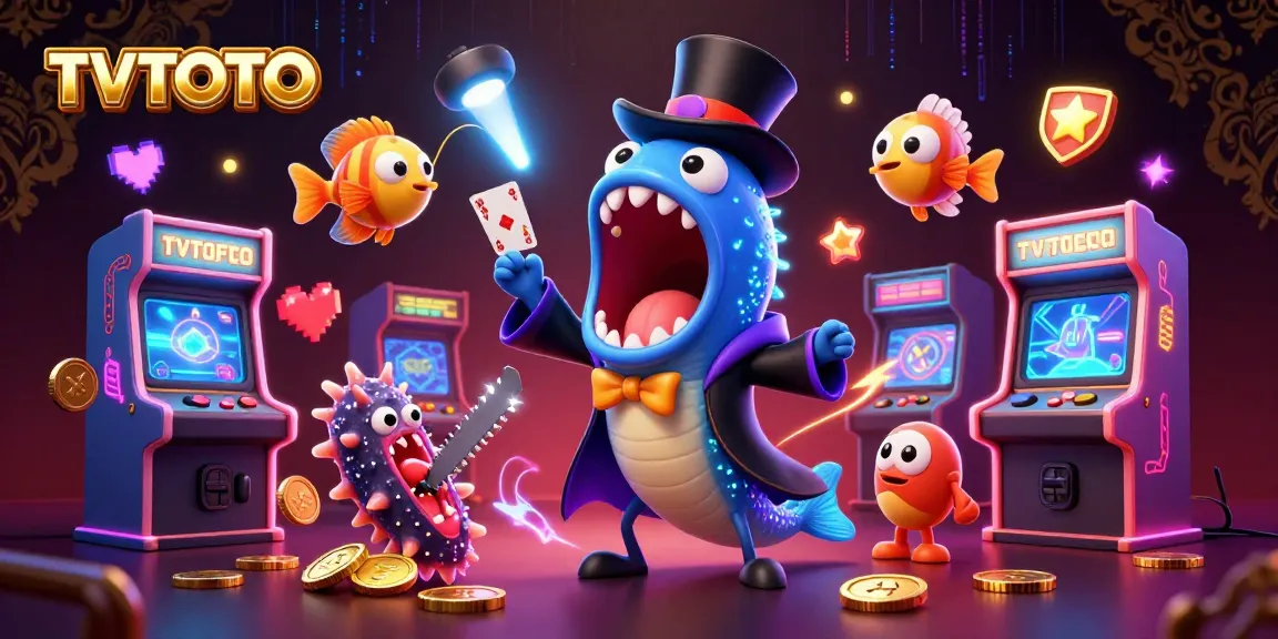 Experience the engaging world of TVTOTO as the bioluminescent gulper eel performs magic tricks amidst colorful casino elements.