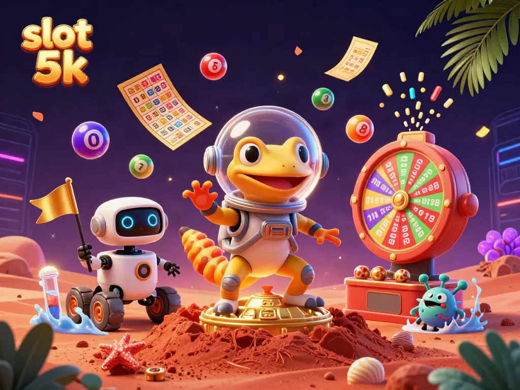 Engage with thrilling slot 5k games in this vibrant Martian casino scene filled with exciting elements.