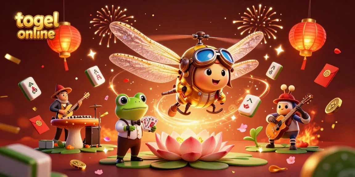 Experience the thrill of togel online with a vibrant 3D casino scene filled with joyous characters and festive elements.