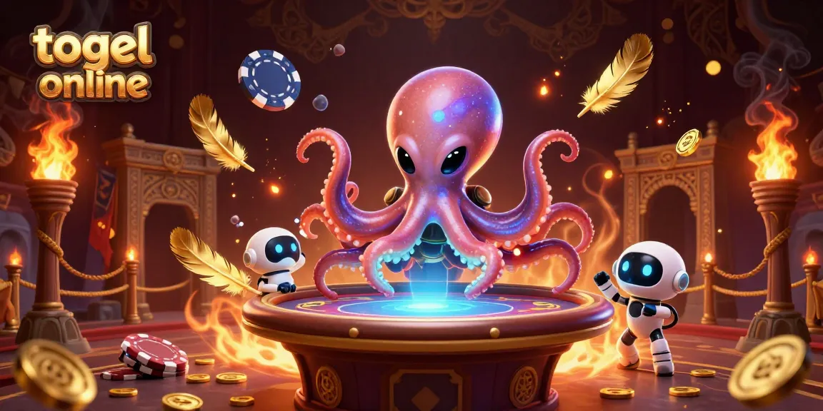 Experience togel online with an alien octopus at a holographic poker table in a vibrant 3D scene.