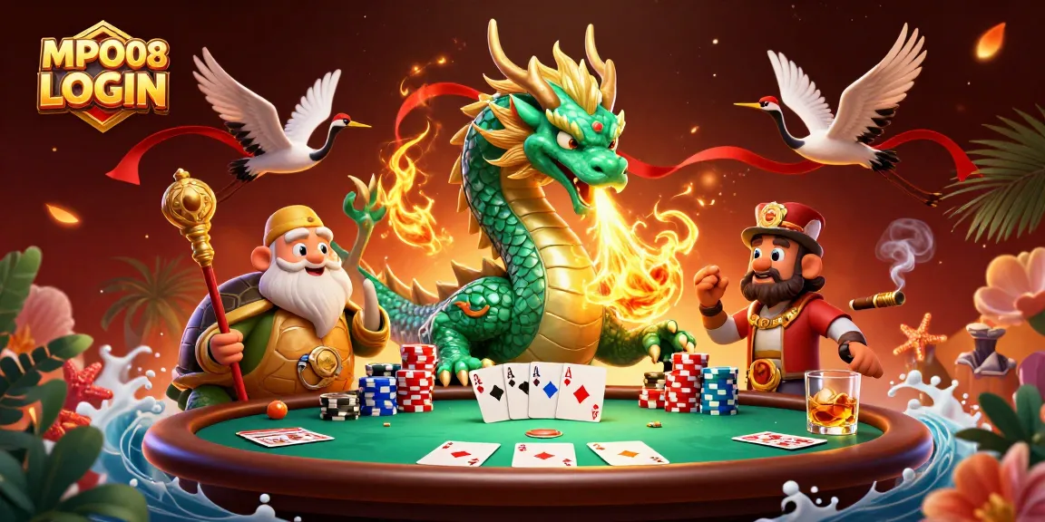 MPO08 LOGIN hosts gaming excitement with a vibrant dragon, sage, and poker elements.