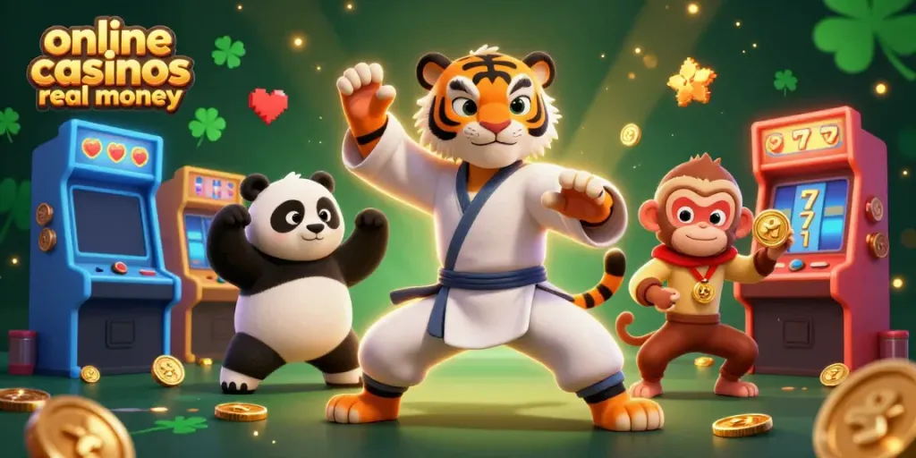 Engage in exciting experiences at online casinos real money with a mystical kung fu scene featuring a tiger master.