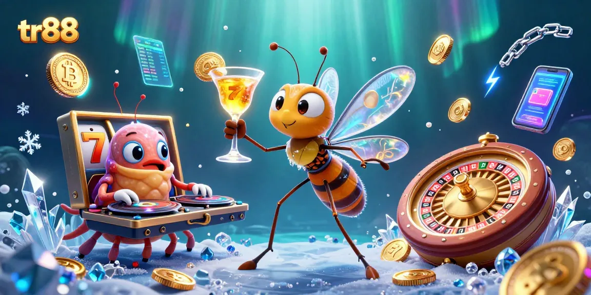 Experience thrilling gameplay at tr88 with a vibrant casino scene featuring a frozen mosquito and golden roulette wheel.