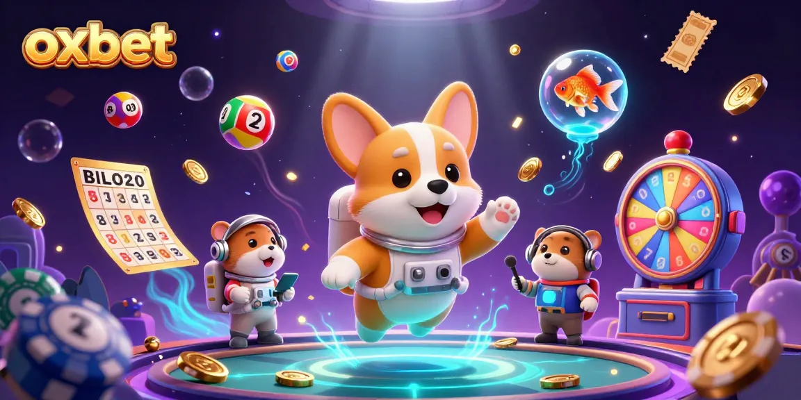 Play games at oxbet in a vibrant space casino with floating characters and dynamic elements.