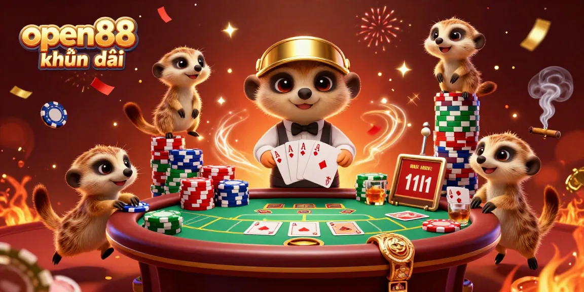 Engage in the excitement of open88 khuyến mãi with playful meerkats in a vibrant casino scene.