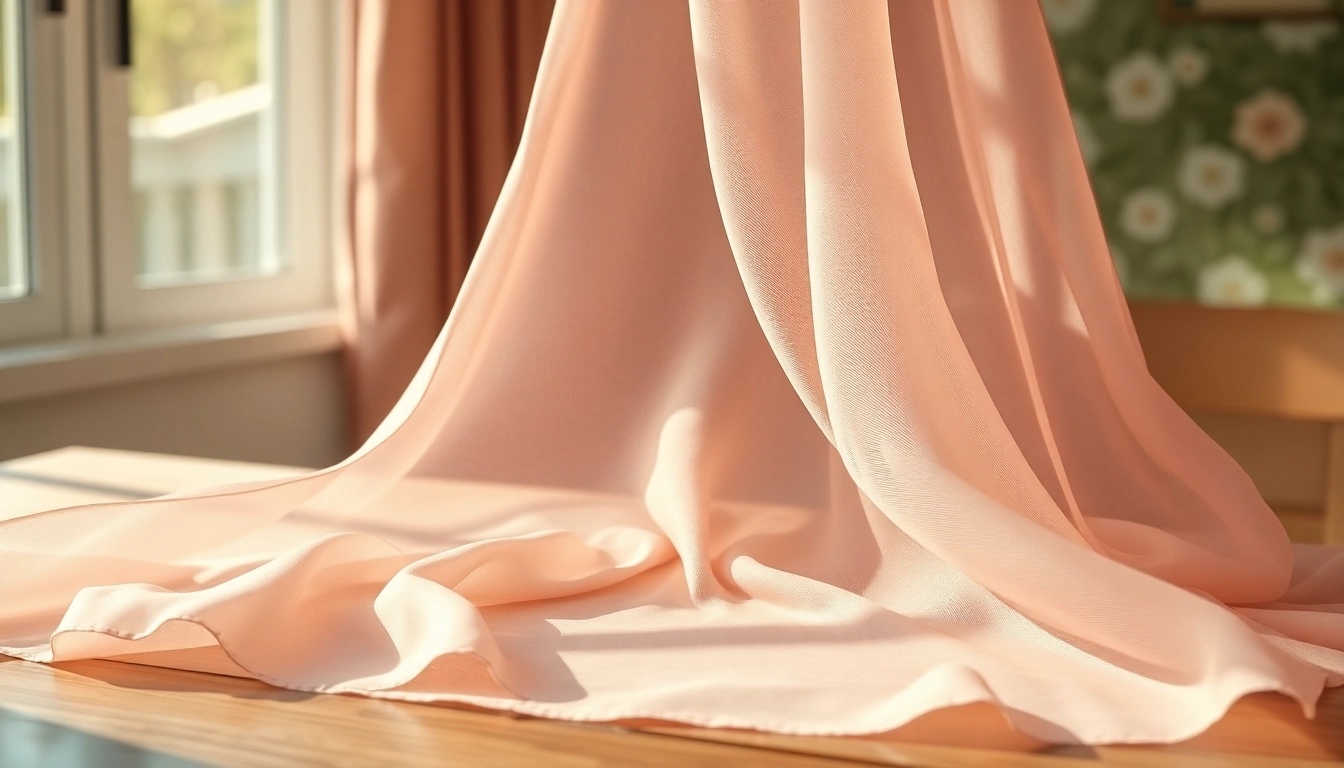 Chiffon stof met een delicate textuur op een houten tafel, demonstreren elegantie.