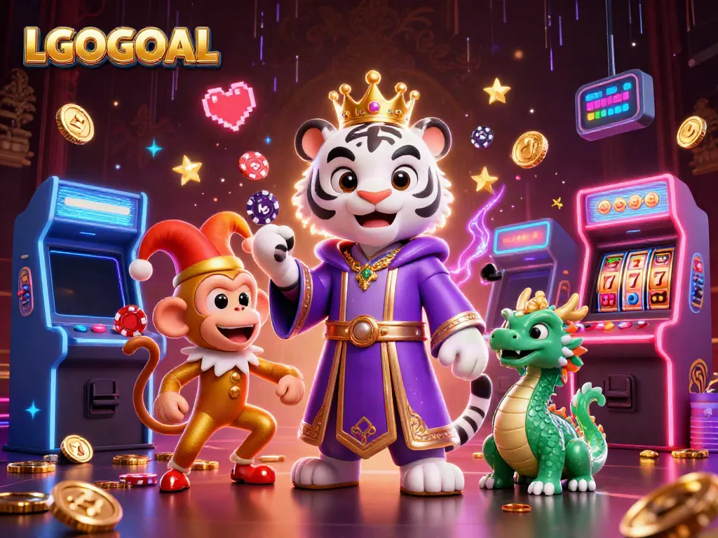Experience the thrill of LGOGOAL with a vibrant 3D illustration showcasing gaming excitement and luxurious elements.