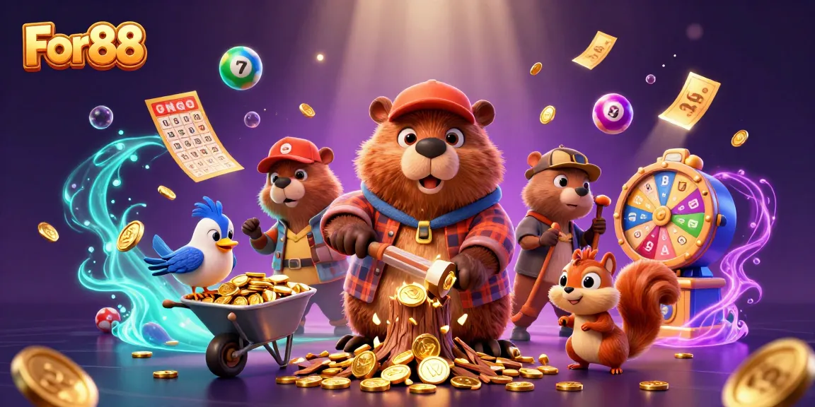 For88 showcases a lively casino scene with a beaver, bird, and squirrel engaging in exciting gaming elements, perfect for bettors.