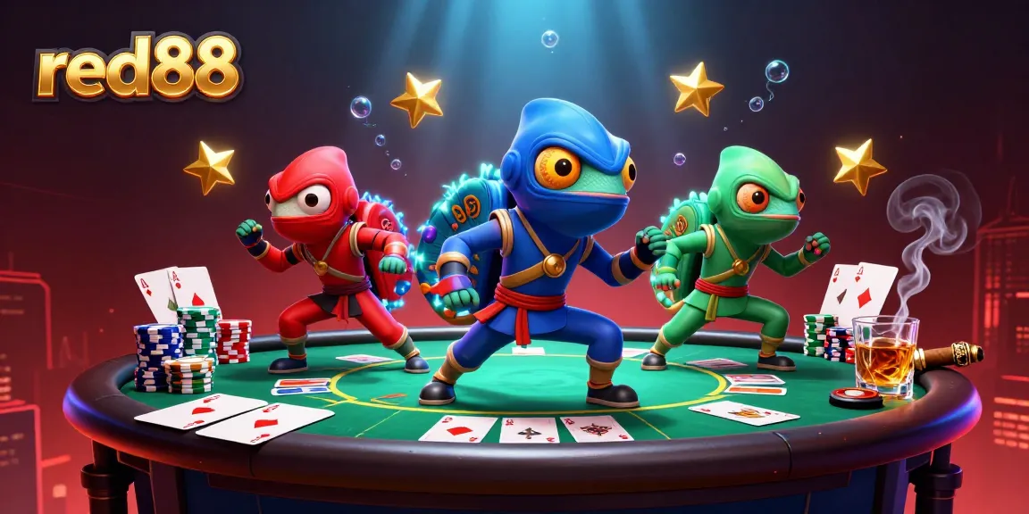 Master synchronized poker strategies with red88's lively chameleon ninjas in action.