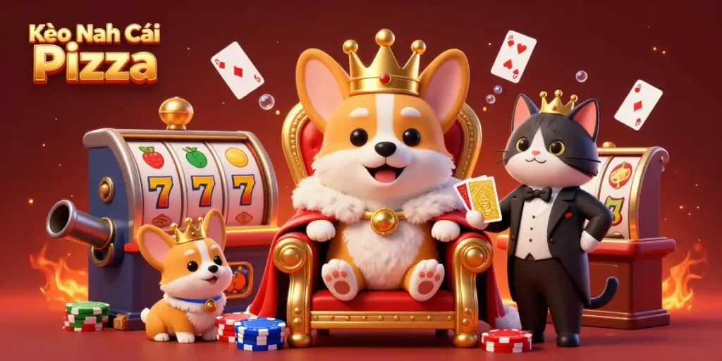 Experience thrilling moments at Kèo Nhà Cái Pizza with a royal corgi surrounded by casino excitement.