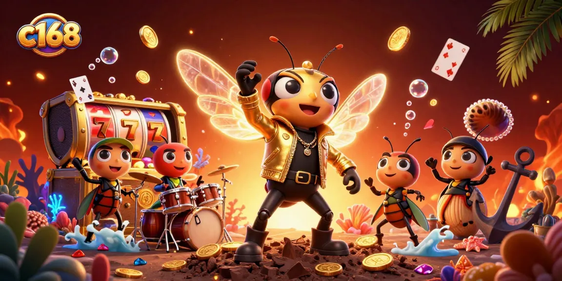 Experience big wins with c168's exciting slots and casino games illustrated in a vibrant scene.