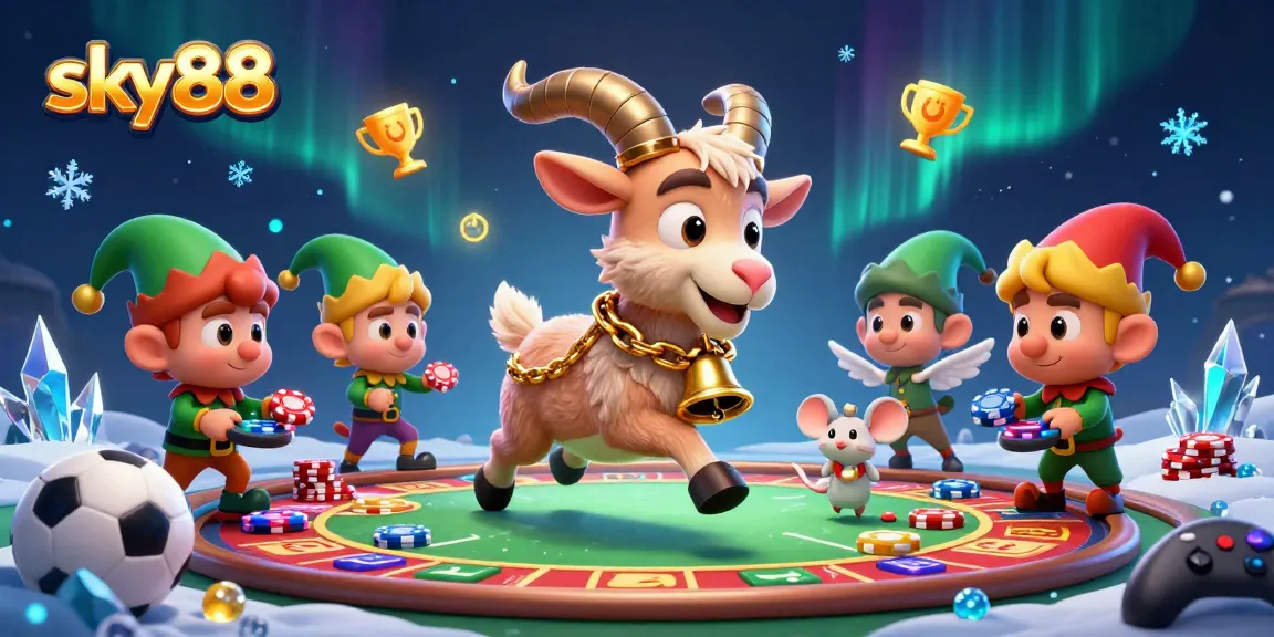 Place your bets with sky88 at a vibrant sports betting casino created in a festive cartoon illustration.