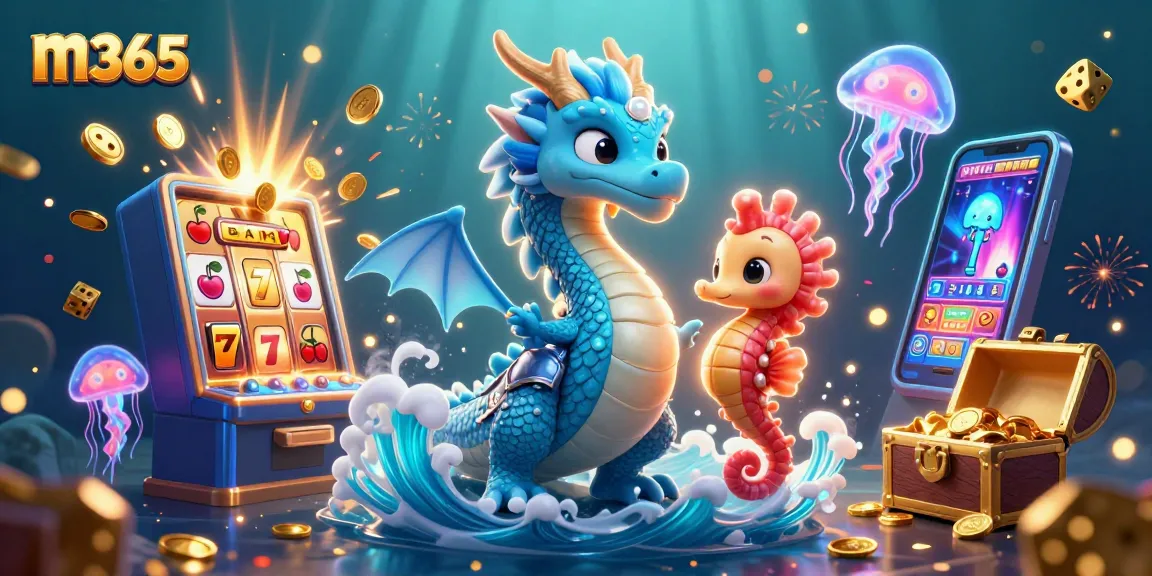 Win big with m365 in a vibrant underwater casino scene featuring a dragon, knight, and jackpot.
