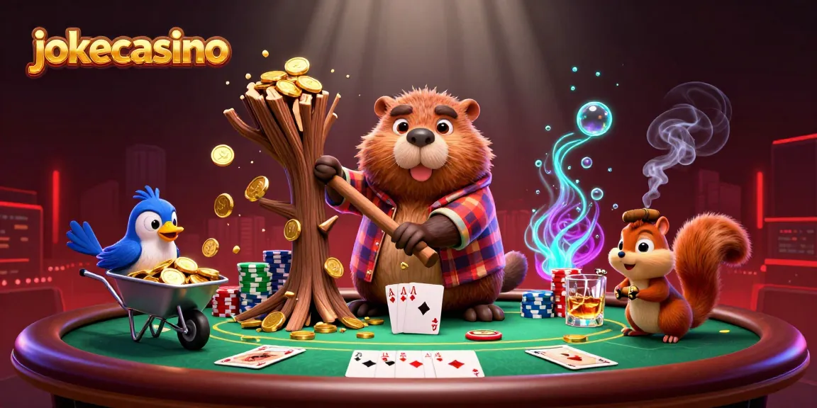Experience excitement at jokacasino with a lively scene of playful characters surrounded by poker elements.