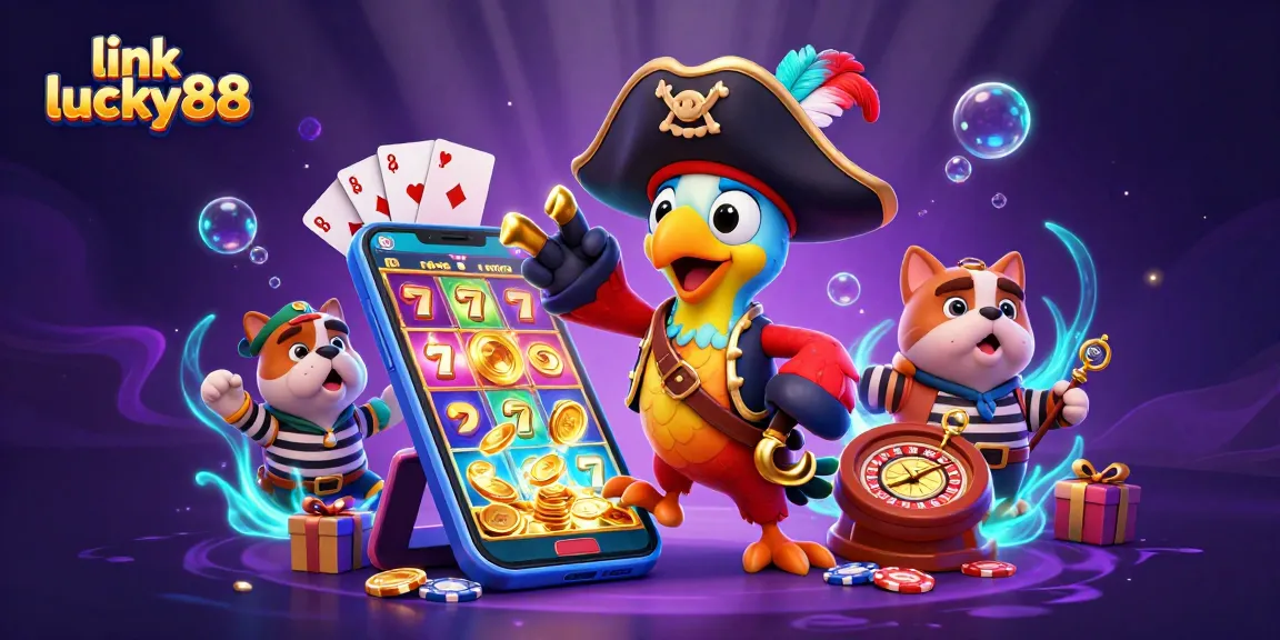 Engage with the link lucky88 portal in vibrant 3D casino illustration packed with gaming excitement.