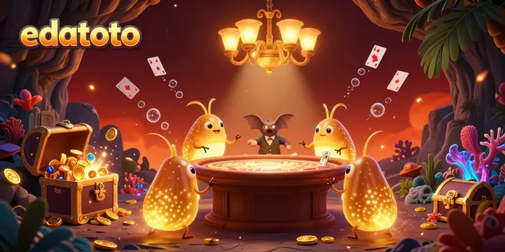 Experience thrilling gameplay with edatoto in a vibrant cave casino illuminated by glowworms.