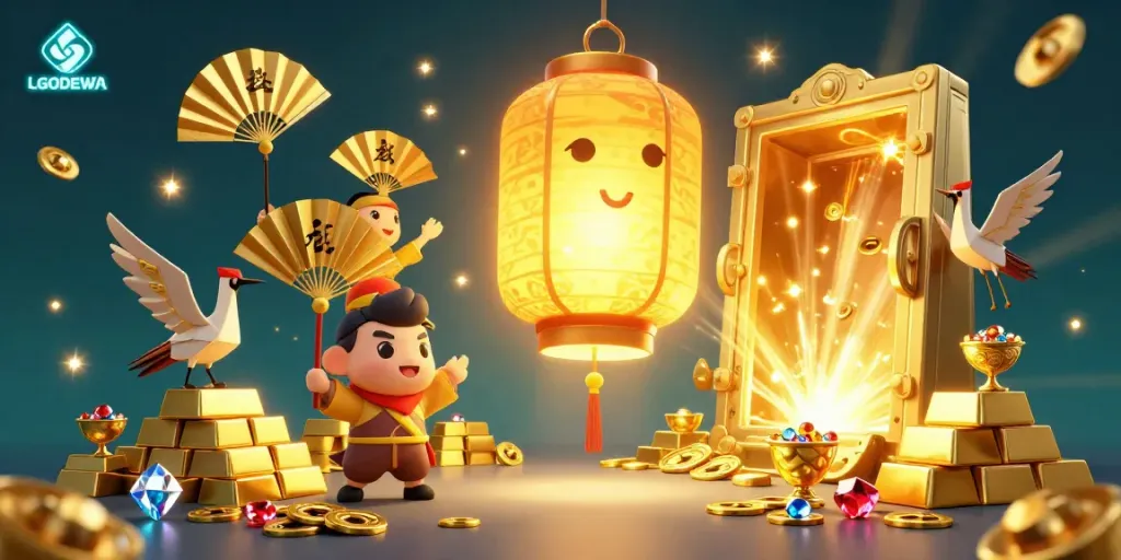 Experience LGODEWA with vibrant gaming spirits surrounded by vast treasure in an engaging casino environment.