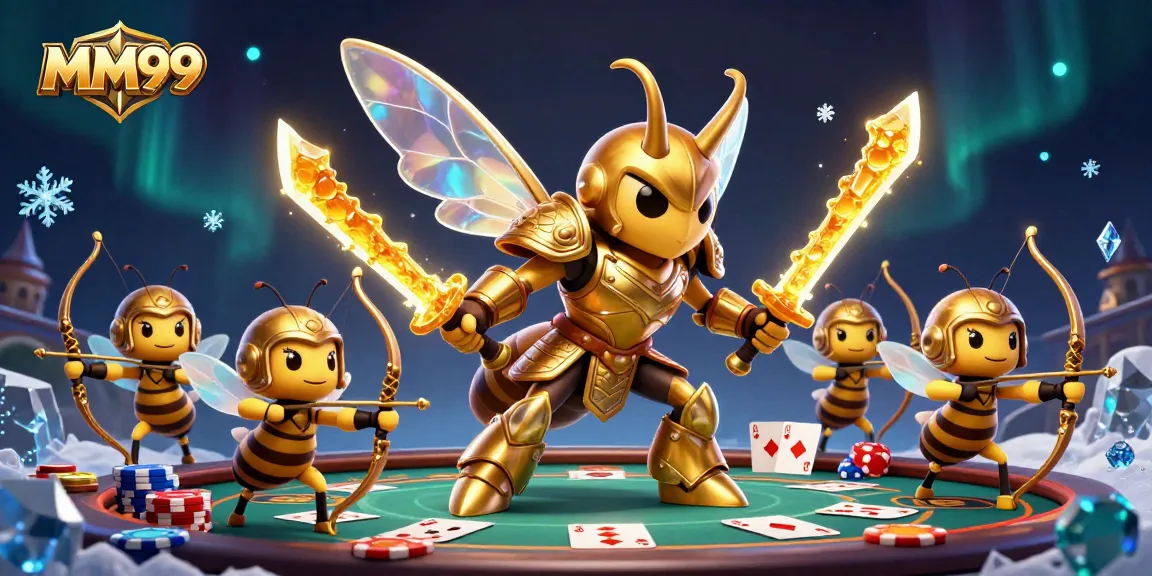 Engage in thrilling poker gameplay at MM99 with an energetic and captivating 3D casino scene.