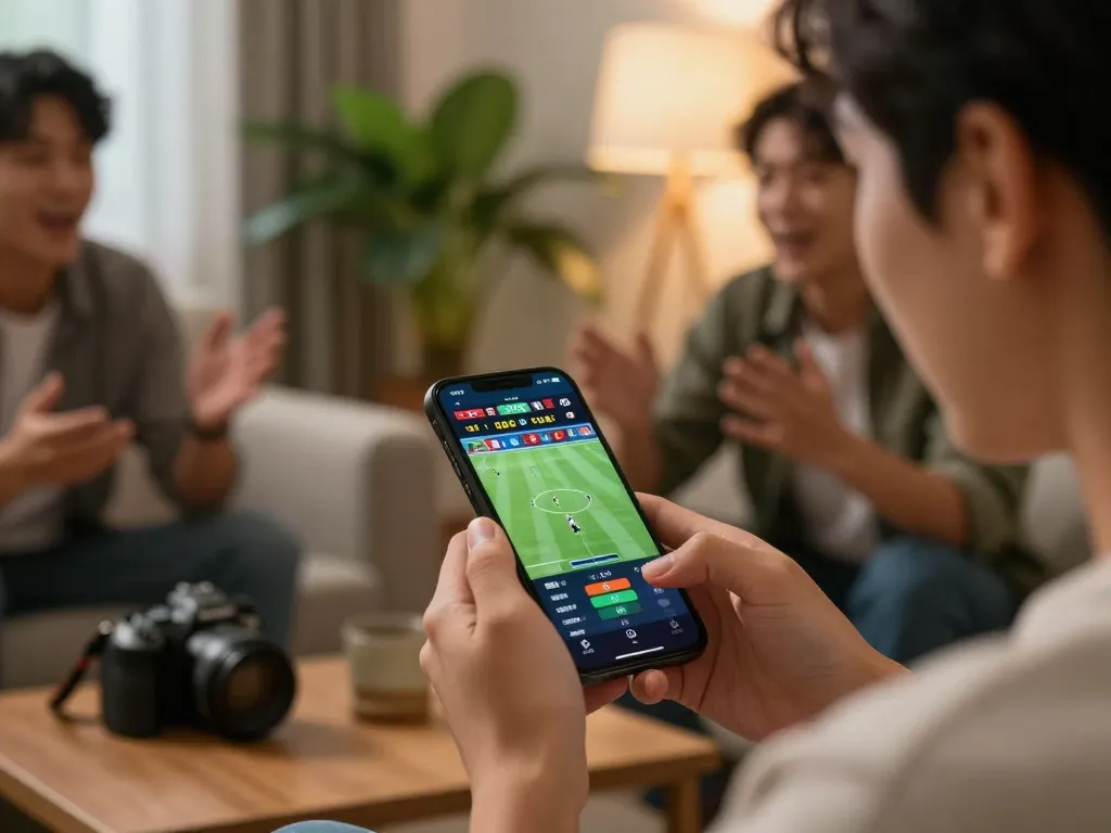 KQBD sports betting action with a person placing bets on a smartphone during a live football game.