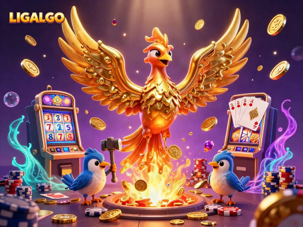 Experience the thrilling excitement of LIGALGO with a golden phoenix and casino elements.