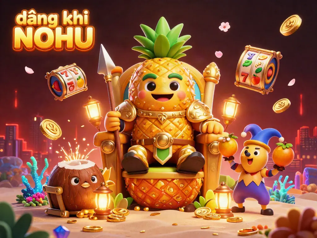 Engage with exciting slots and jackpots on đăng ký NOHU inspired 3D illustration, featuring vibrant casino atmosphere.
